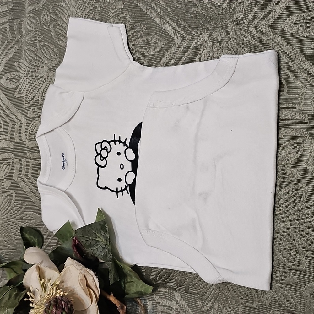 Gerber (2) NEW White Baby Onesie with Black Graphic Design 0-3 And 18 Months